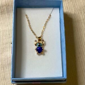 Gold and Blue Stitch & Heart Pendant Necklace